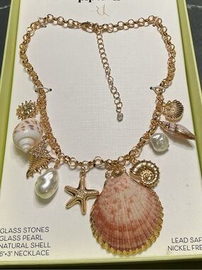 piper•k Pink Shell Charm Necklace with Gold Chain